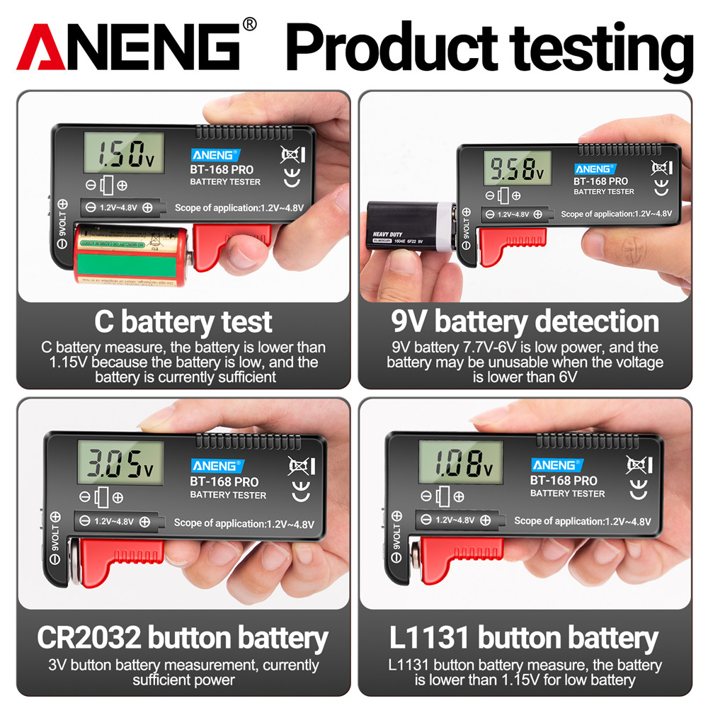 ANENG 168 PRO probador de batería indicador de nivel de batería de capacidad probador Universal analizadores de carga celda de botón de litio 18650 probador