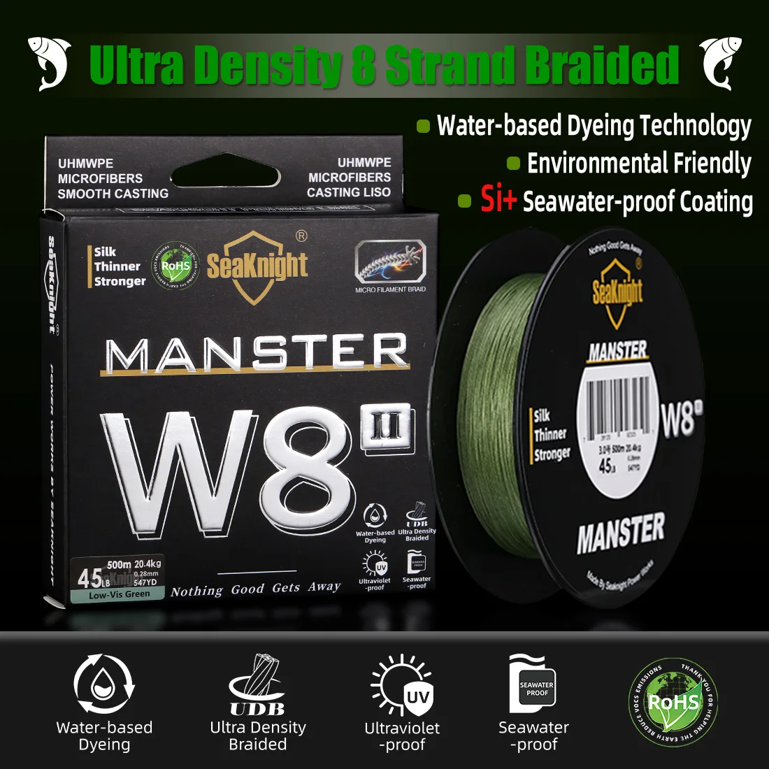 SeaKnight Marca W8 II Serie Lenze da pesca 8 Tesse 500m 300m 150m Aggiornamento Forte linea PE intrecciata per la pesca in acqua di mare 15-100LB