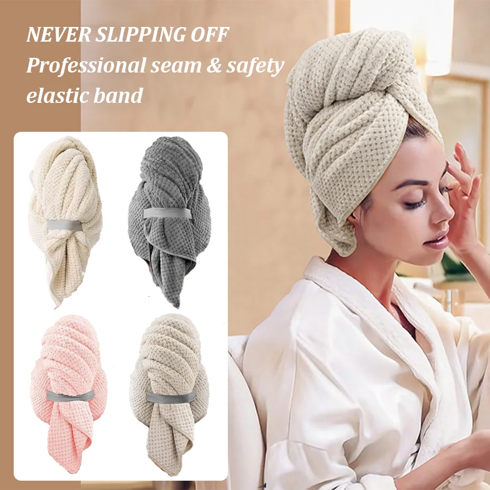 Toalla de microfibra para el cabello, envoltura Extra grande, toalla para el cabello de secado rápido con banda elástica, turbante envolvente de toalla para el cabello suave ultraabsorbente