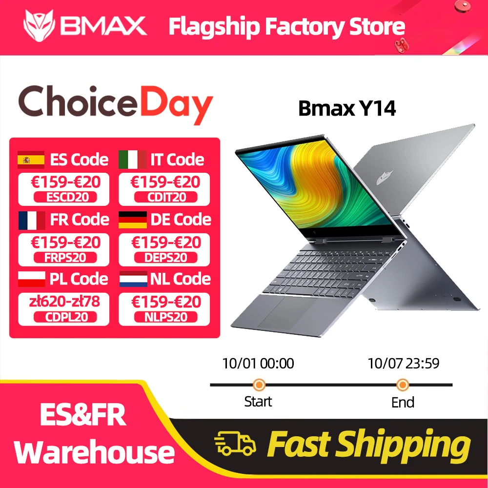 BMAX Y14 Laptop Notebook da 14 pollici Windows 11 16GB di RAM LPDDR5 512GB SSD 1920*1080 IPS Intel N100 laptop Computer