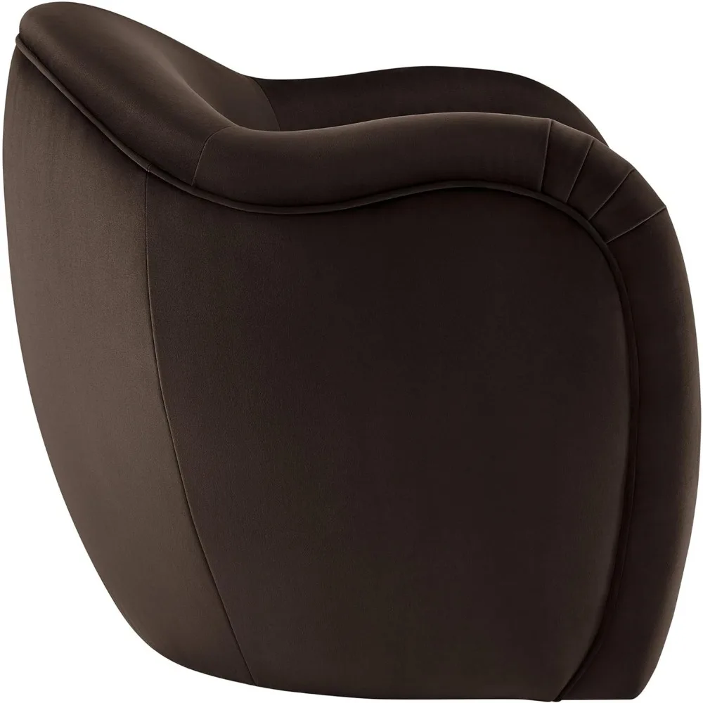 Compose Barrel Chair with Performance Velvet Fabric in Chocolate Brown – Upholstered Accent Armchair with Curved Backrest – Coz