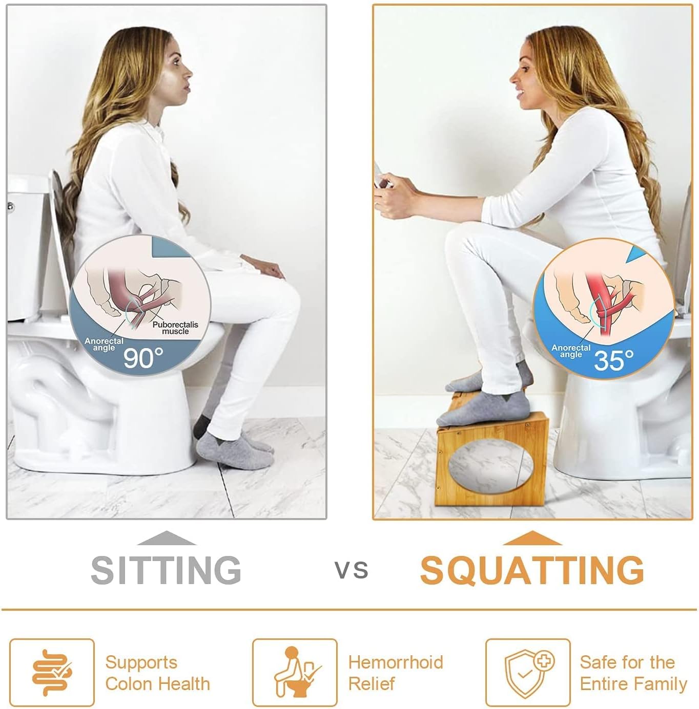 ไม่มีการติดตั้งไม่ลื่นห้องน้ําสตูลห้องน้ําอัพเกรดไม้ไผ่ Squatting สตูลห้องน้ําสําหรับผู้ใหญ่เด็ก