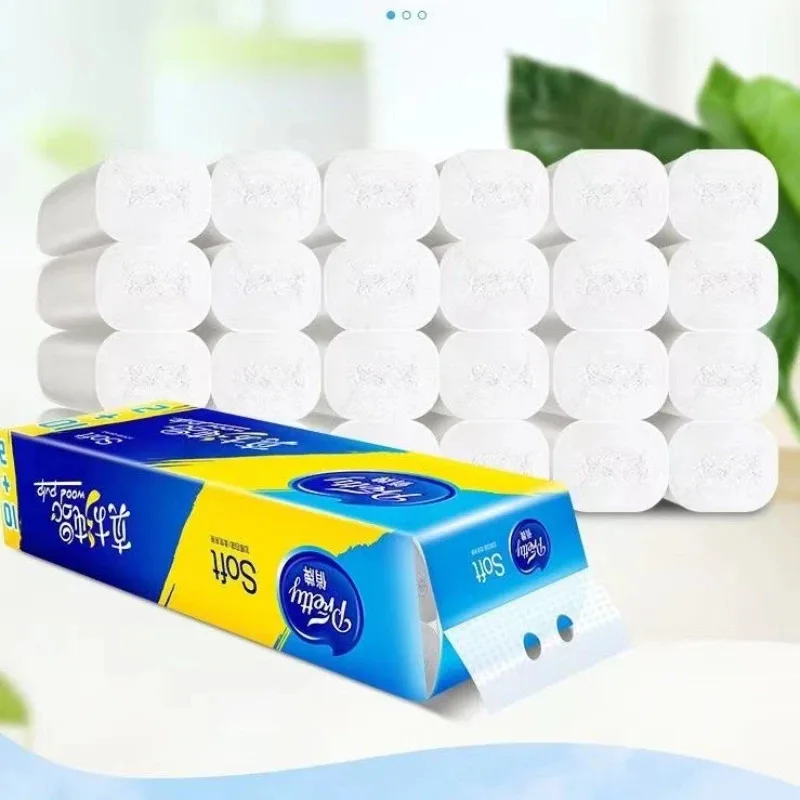 12 rollos de papel en rollo de caja completa con 4 capas de papel higiénico en rollo de núcleo engrosado
