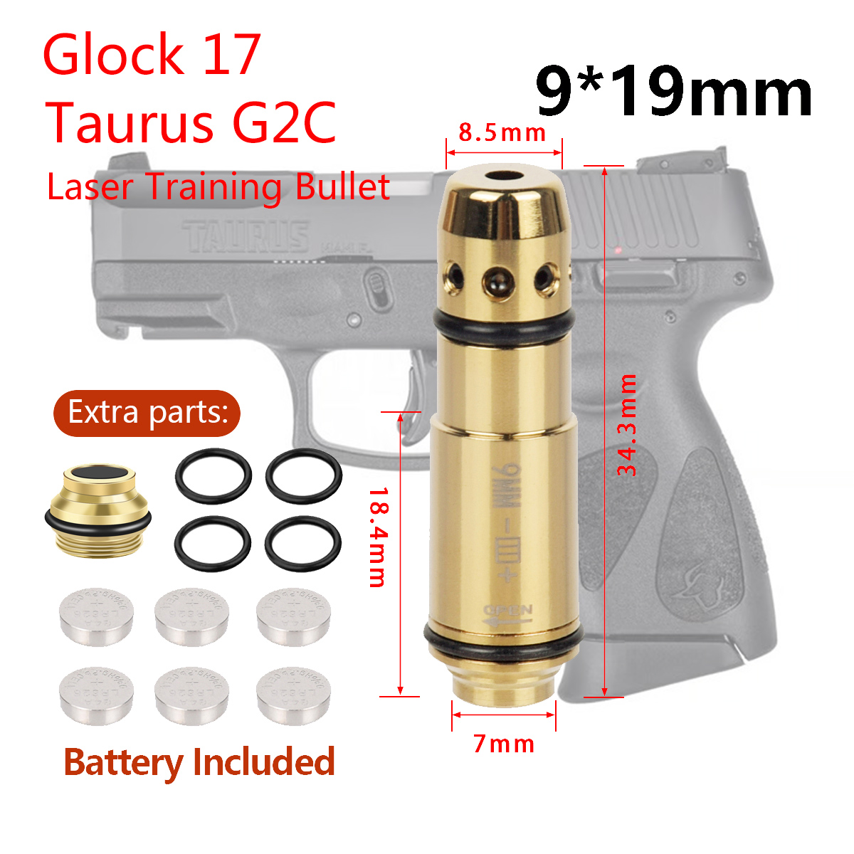 Тактическая 9x19 мм .380ACP .40S&W .223Rem лазерная тренировочная пуля для Glock 43 17 Taurus G2C Dry Fire Red Dot лазерный тренажерный картридж