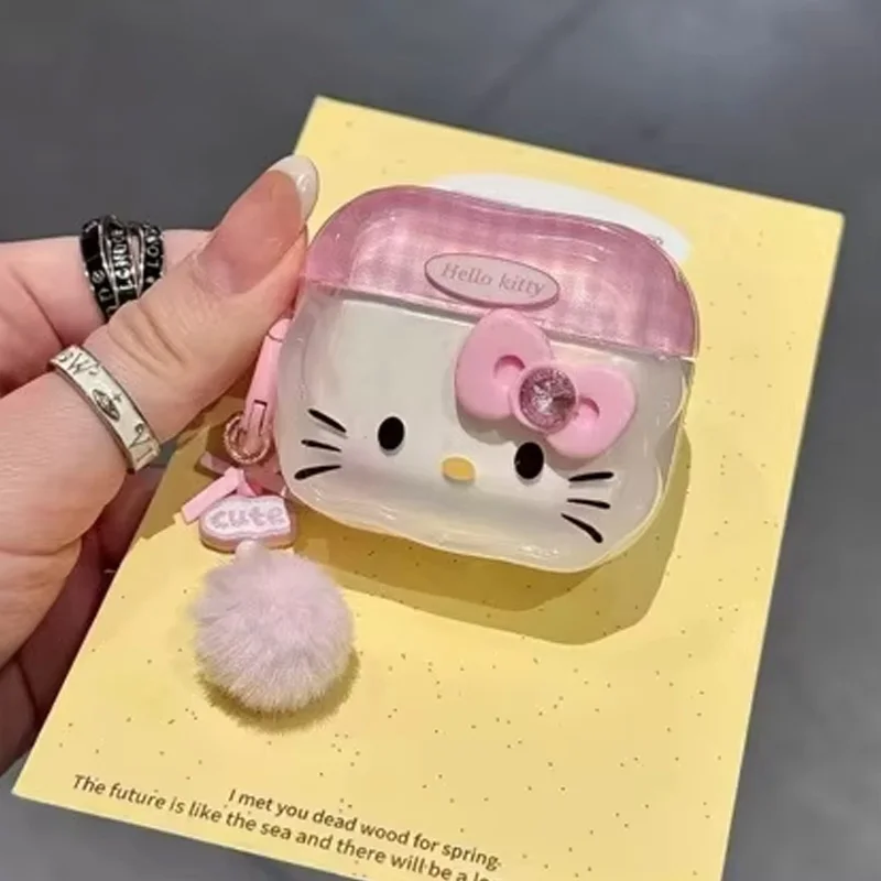 Hello Kitty Protective Case for Apple AirPods 1 2 3 4 Bluetooth Earphone Case, Suitable for AirPods Pro 2 Case, with Keychain
