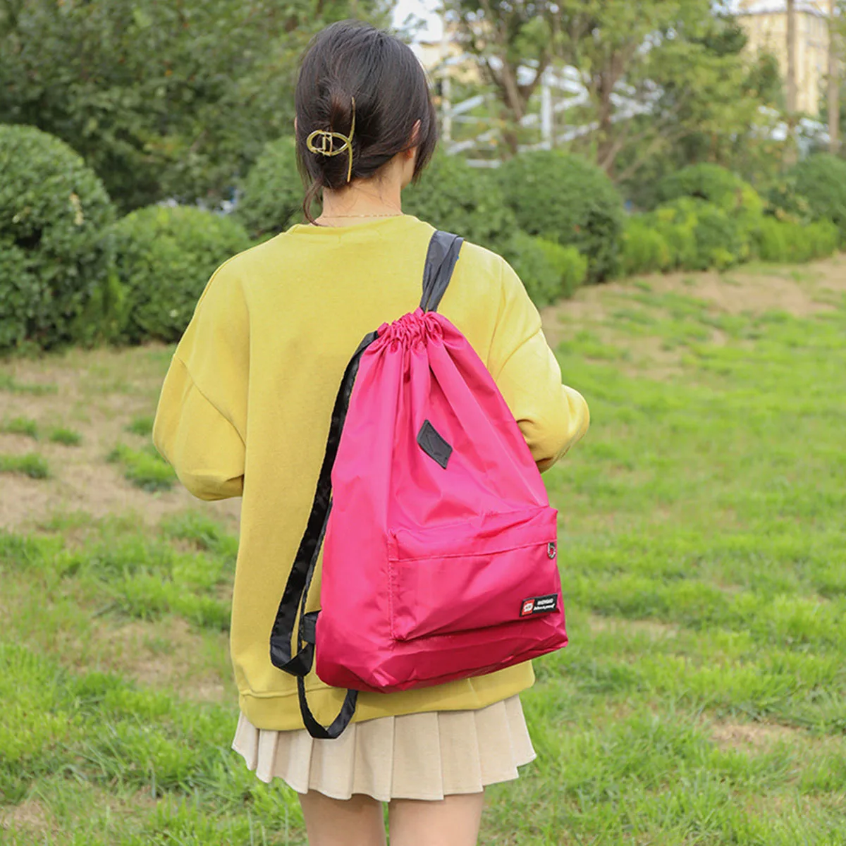 ผู้หญิงกลางแจ้ง Oxford ผ้า Drawstring กระเป๋าไนลอนน้ําหนักเบากีฬากระเป๋าเป้สะพายหลังขนาดใหญ่ความจุกระเป๋าเดินป่าอเนกประสงค์