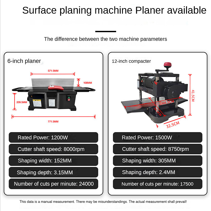 Espessura para carpintaria de 12 polegadas, 305mm, ferramentas de aplainamento de mesa, plaina pequena de espessura de madeira com cabeça de corte em espiral