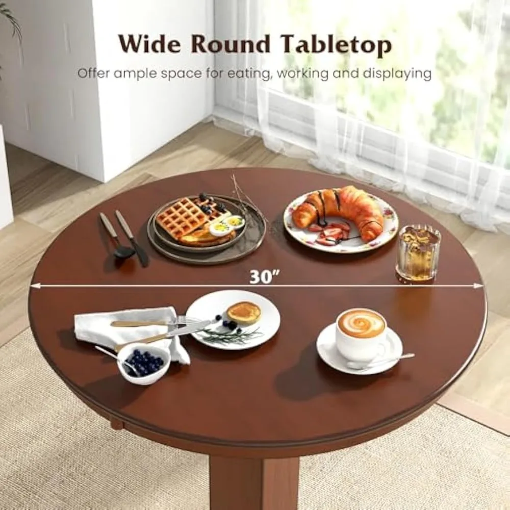 3 Piece Bar Table and Chairs Set, Round Counter Height Table, 2 Upholstered Swivel Bar Stools, Rubber Wood Frame, Farmhouse
