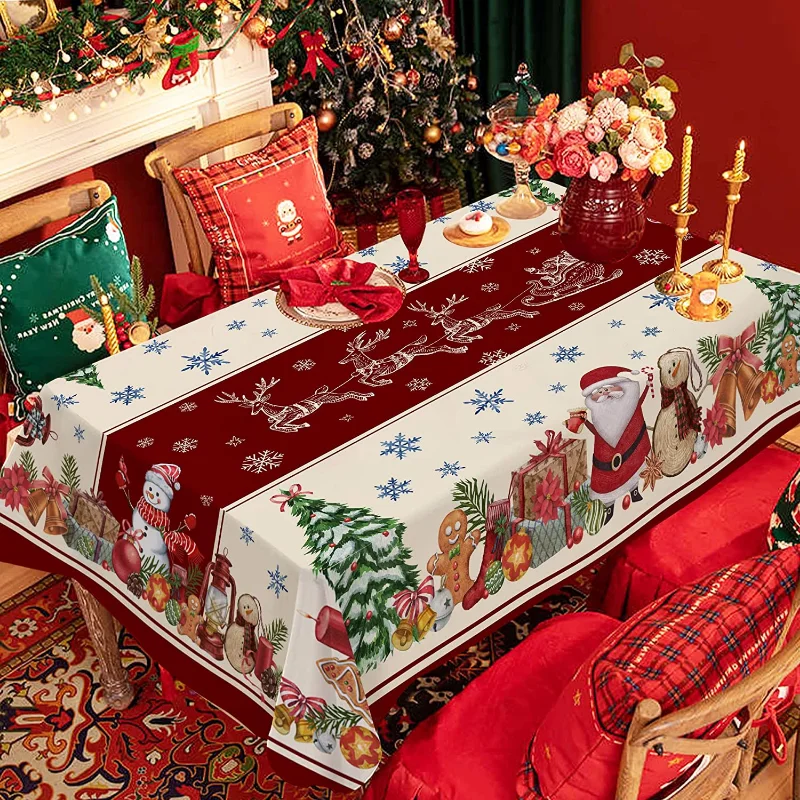 Manteles de estilo navideño, mantel Rectangular con patrón de muñeco de nieve, decoración resistente a las manchas, tela impermeable