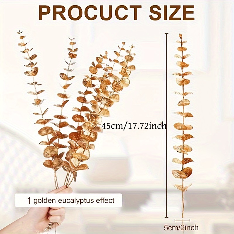 20 peças de hastes de eucalipto dourado, decoração de folhas de eucalipto artificial, galhos de eucalipto falso eucalipto com folhas falsas