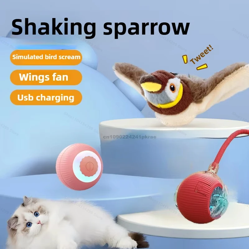 Interactief kattenspeelgoed Oplaadbare vliegende vogel Kattenspeeltje Tjilpen Klapperende vogel (geen vliegen) Kan Catnip Touch-geactiveerd knuffel toevoegen