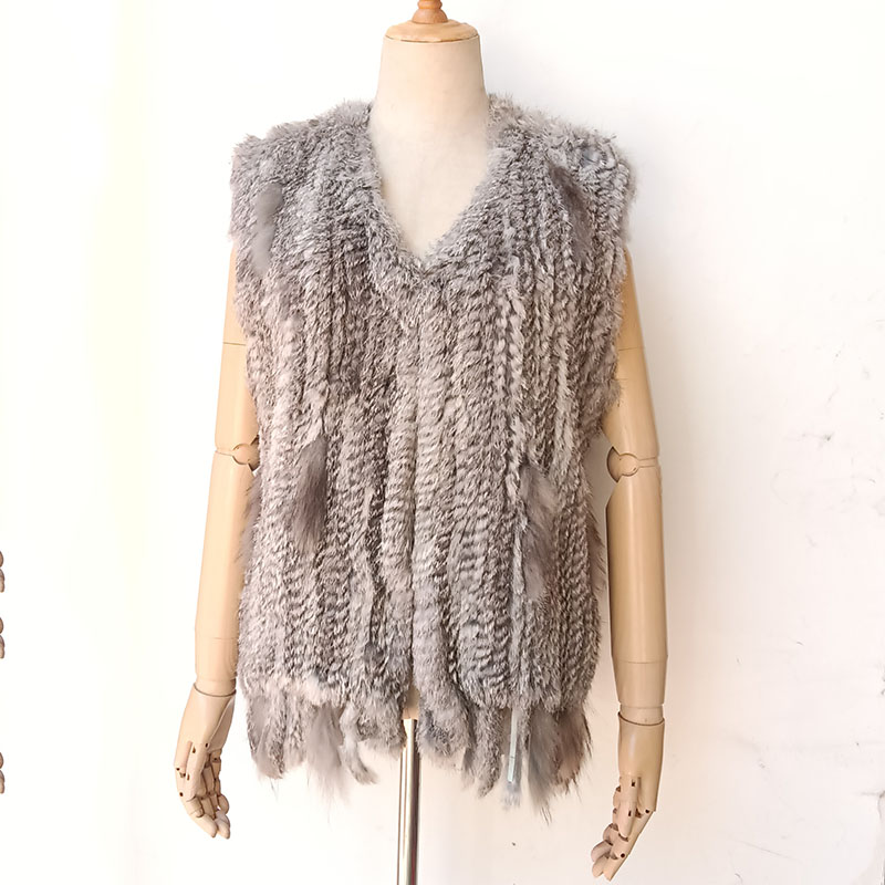 Mulheres de malha real colete de pele de coelho sem mangas casaco de pele genuína nova chegada inverno pele natural gilet feminino colete de pele genuína