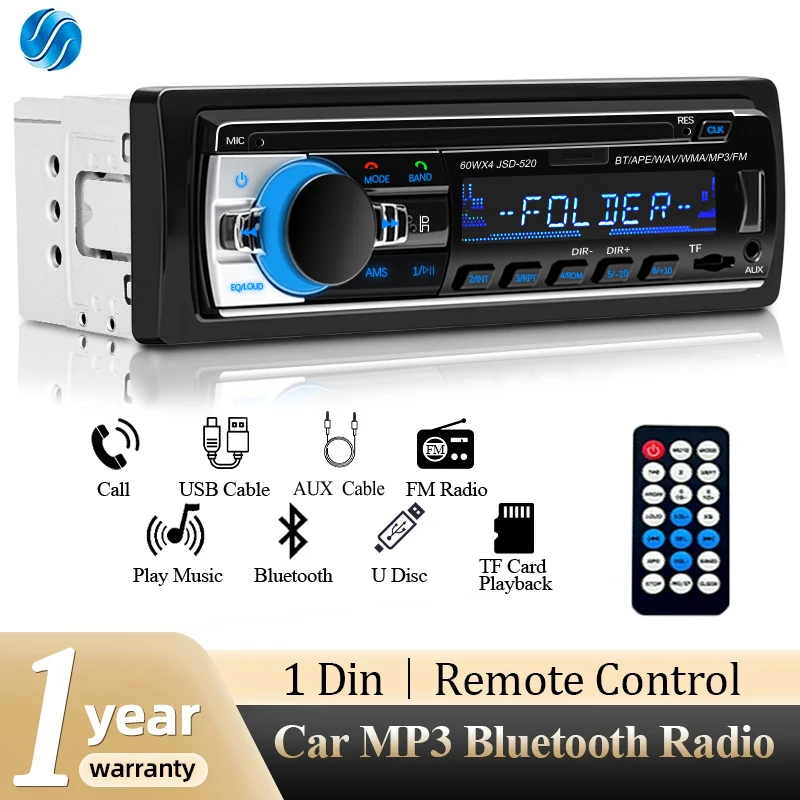 Sinovcle rádio do carro 1 din reprodutor estéreo bluetooth mp3 player 60wx4 rádio fm áudio estéreo música usb/sd com entrada aux no traço