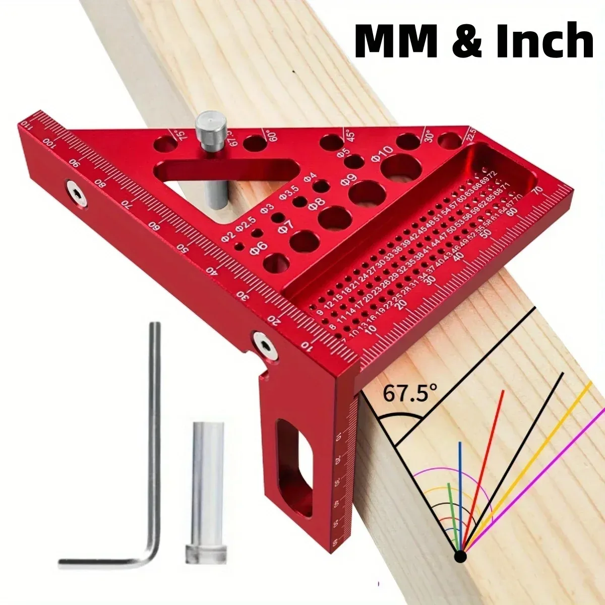 Règle de mesure multi-angle 3D, rapporteur carré en aluminium pour le travail du bois à 45/90 degrés, outil de mesure de disposition de règle triangulaire à onglet