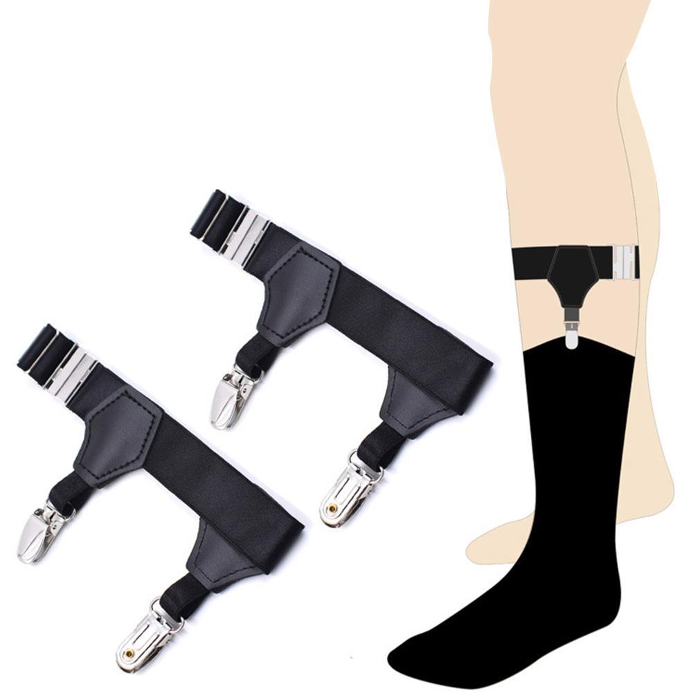 Calcetines negros para hombre, ligas, cinturón, calcetín elástico ajustable, medias antideslizantes para pierna y muslo, tirantes para mujer L3U0