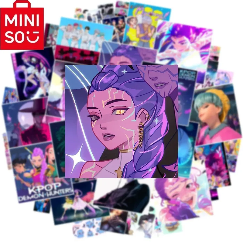 2025 MINISO nuevo co marca Kpop película Demon Hunters Huntrix Saja Boys Derpy Tiger pegatinas vinilo juguete chico regalos