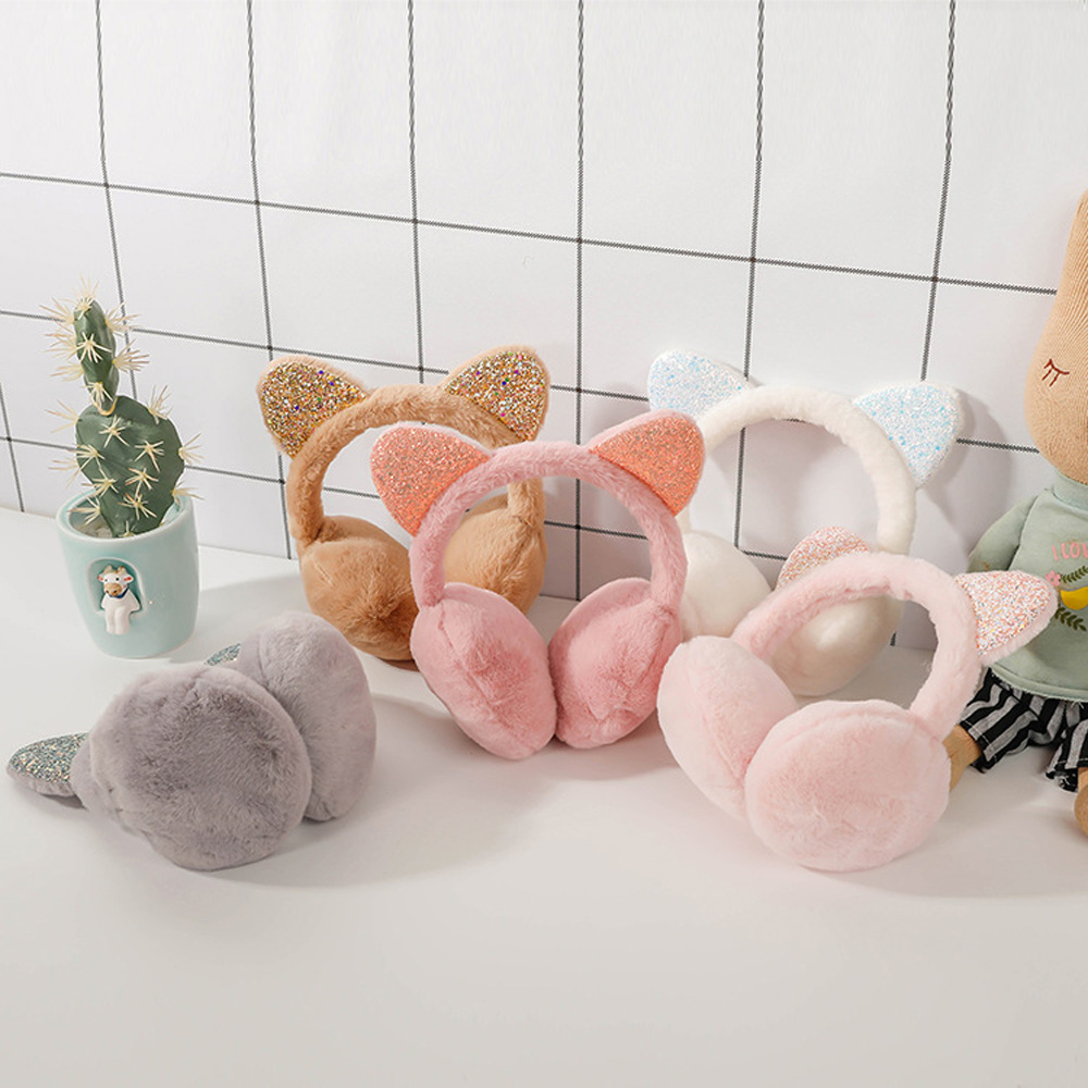 子供の猫の耳のヘッドバンド,かわいい猫の耳が付いたベルベットのヘッドバンド,外側に柔らかい光沢のあるスパンコール,冬用,6色