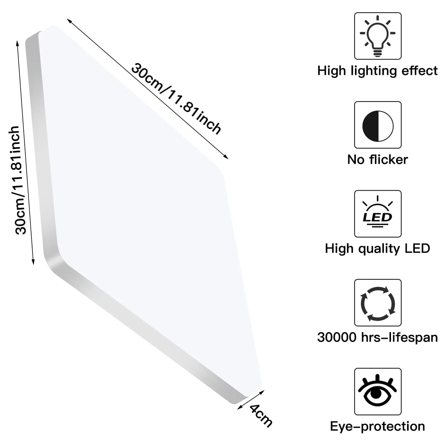 Plafoniera a LED quadrata da 48 W, lampada da soffitto a LED da 400 Lm, plafoniera applicabile a bagno, soggiorno, cucina, camera da letto