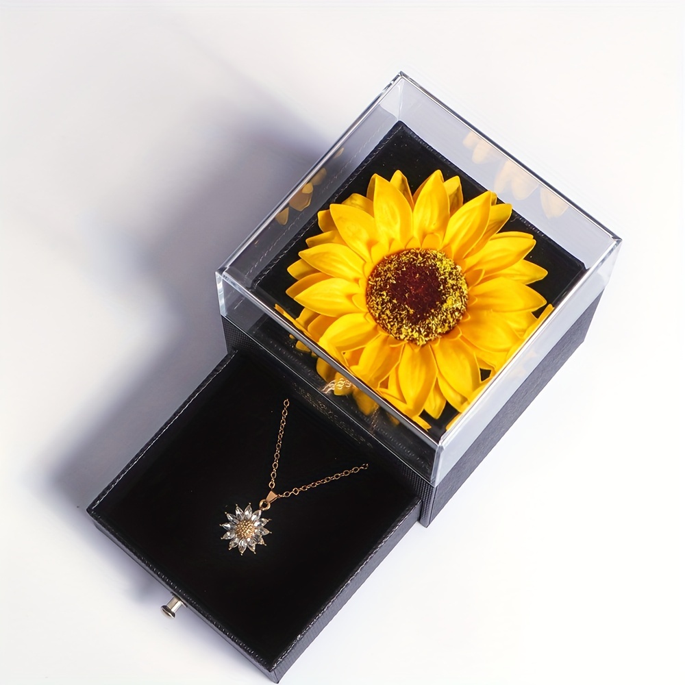 Conjunto de presente elegante com colar de girassol - Comemore o amor, lealdade