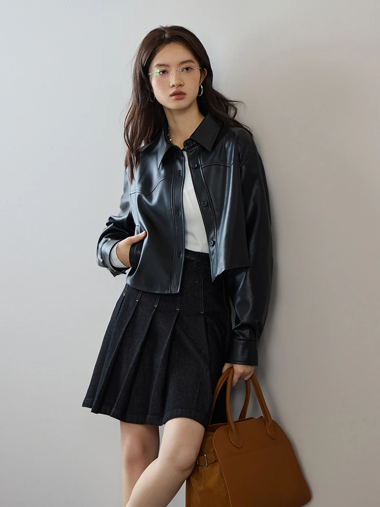 Ziqiao Kurzer amerikanischer Retro-Lederjackenmantel für Damen, 2023, Frühling und Herbst, neue lässige modische Lederkleidung, weiblich