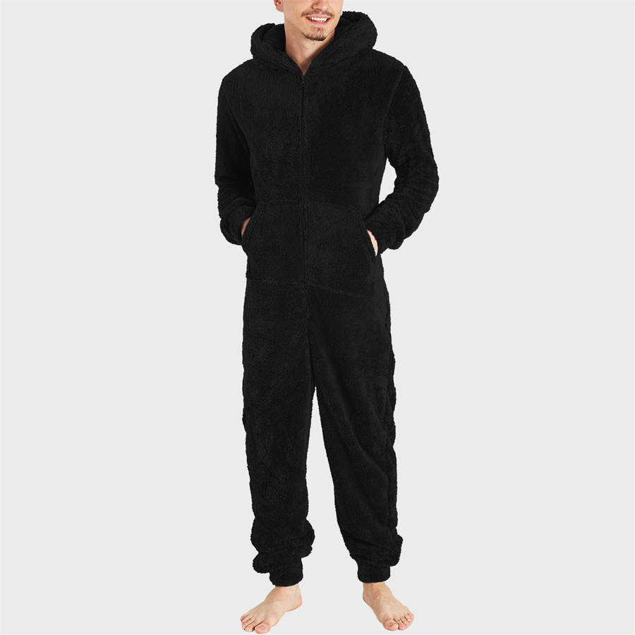 2025 hommes hiver chaud pyjamas ensemble hommes solide fermeture éclair une pièce vêtements de nuit à manches longues à capuche longue combinaison vêtements de nuit 5XL