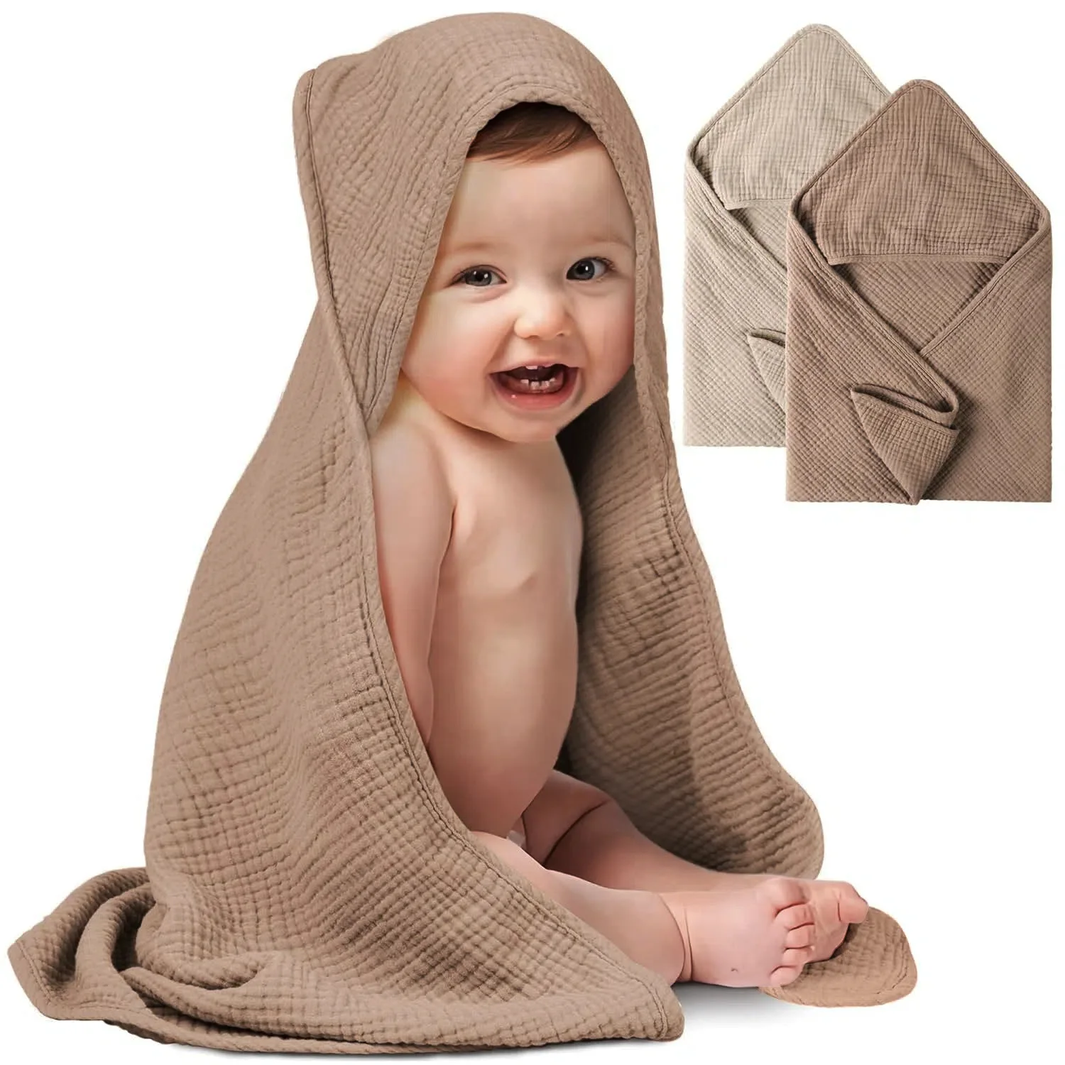 Hooded Baby Towels for Newborn 100% Muslin Cotton Baby Bath Towel with Hood for Babies, Infant, Toddler and Kids
