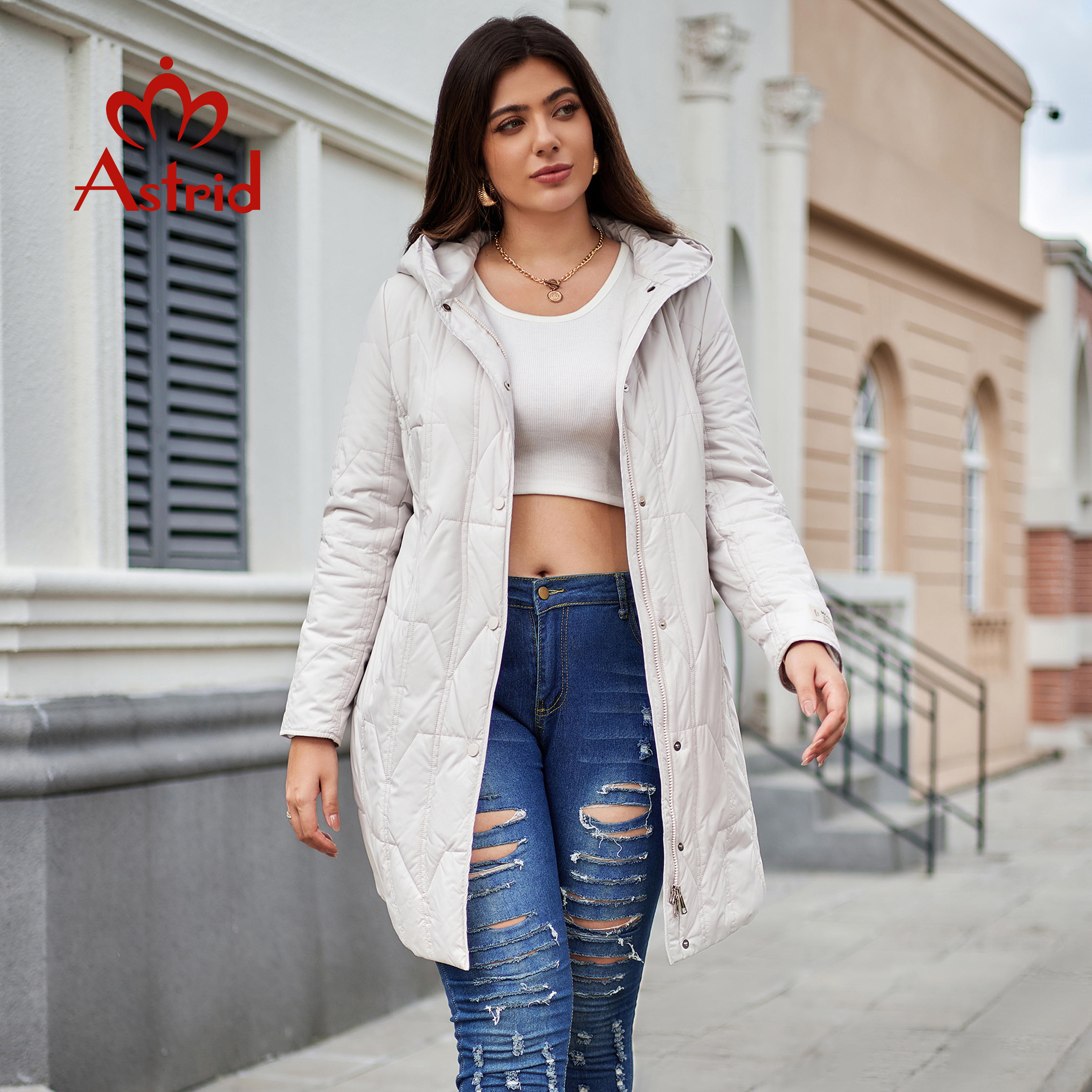 Женская парка с длинным капюшоном и поясом, на осень/зиму