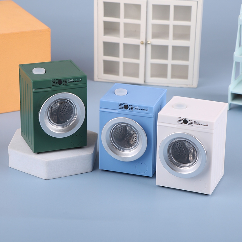 Dollhouse Miniature เครื่องซักผ้ากลองเครื่องซักผ้าซักรีดชุดตุ๊กตาของเล่นตกแต่ง