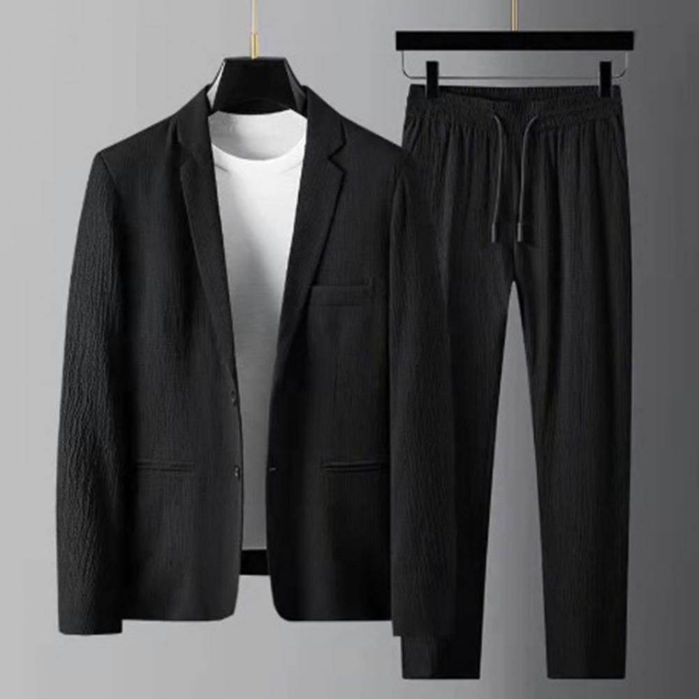 Men Two piece Suit Striped Pleated Men Pants Set Pleated Drawstring Loose Lapel Pockets Thin Formal Business Men Set