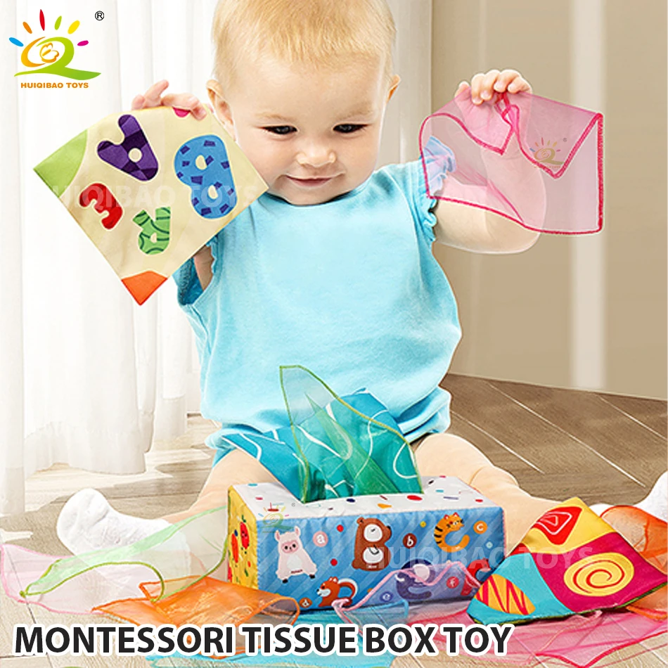Montessori Toys Baby Tissue Box Soft Paper Toddler Finger Exercise Educational Learning Activity Sensory Plush Toy for Kids Game