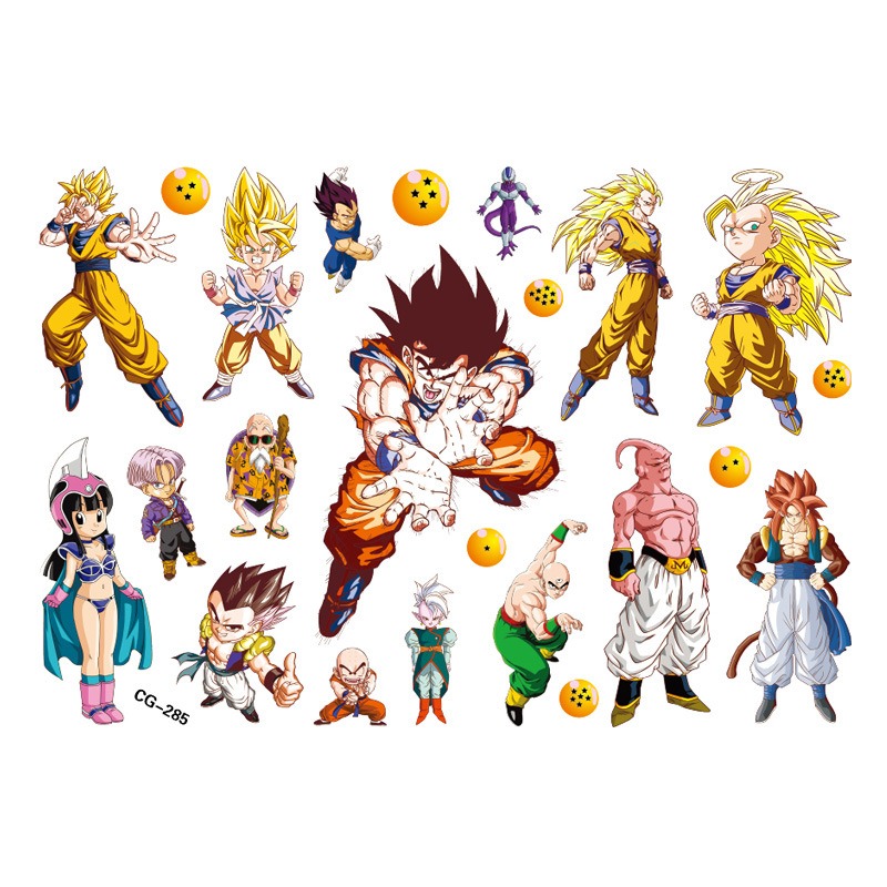 Pegatinas de tatuaje de Dragon Ball Son Goku, pegatinas de fiesta de transferencia de agua circundante de Anime, arte corporal para niños, tatuaje falso, regalos de juguete
