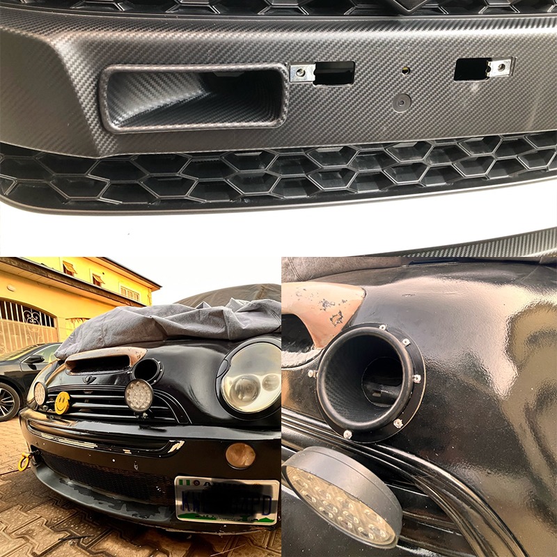 Universele auto luchtinlaatsysteemkit voorbumper turbo luchtinlaatpijp ABS koolstofvezel look voor verbeterde prestaties en koeling