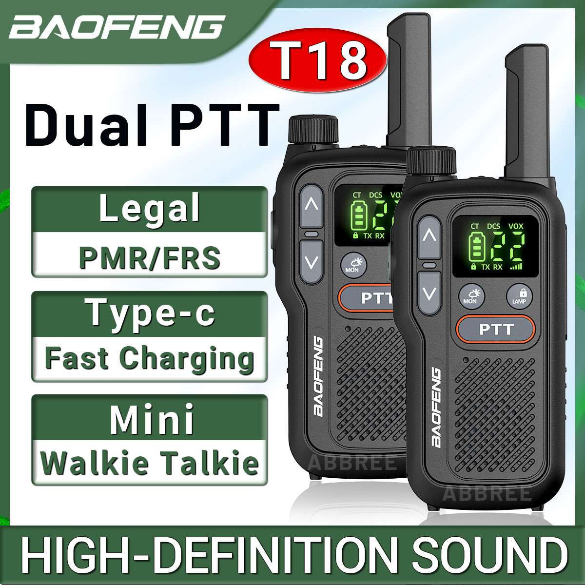2PCS Baofeng BF-T18 Mini Dual PTT Walkie Talkie Tragbare PMR FRS Lizenz-Freie Taschenlampe NOAA Long Range unterstützung Typ-C Ladegerät