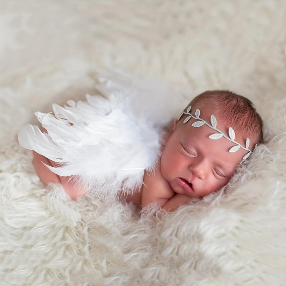 2 pçs/lote bebê recém-nascido asas de penas de anjo com folha flor bandana infantil cupido roupa para foto adereços traje de halloween unisex