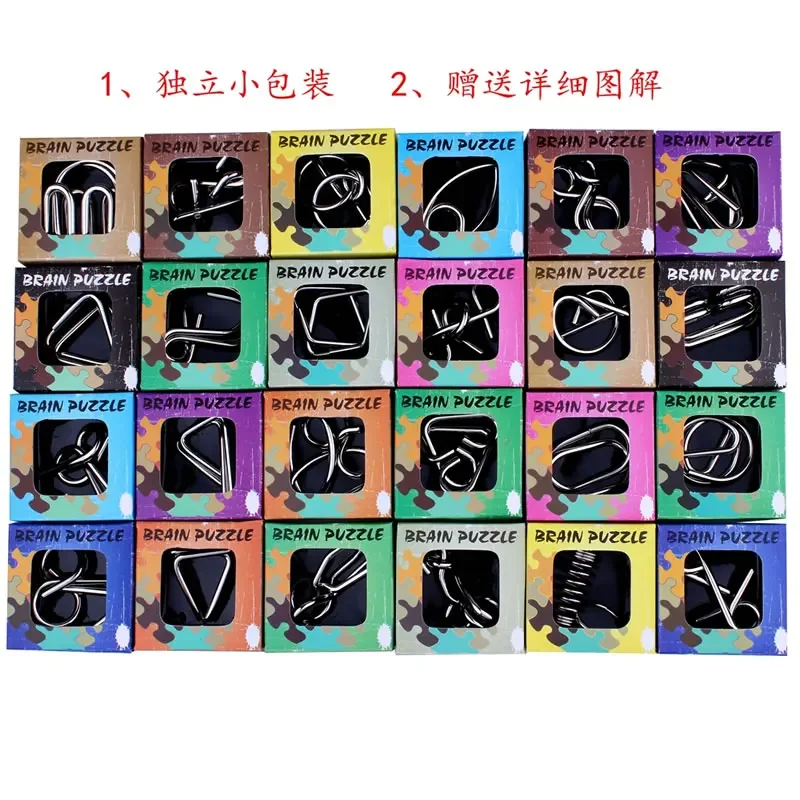 Dây Kim Loại Ghép Hình 24 cái/bộ Trí Não IQ Teaser Thử Nghiệm Casse-May Mat Xa Perplexing ZHL Cổ Điển Nút Thắt Tình Báo Khóa Lồng Vào Nhau Đồ Chơi