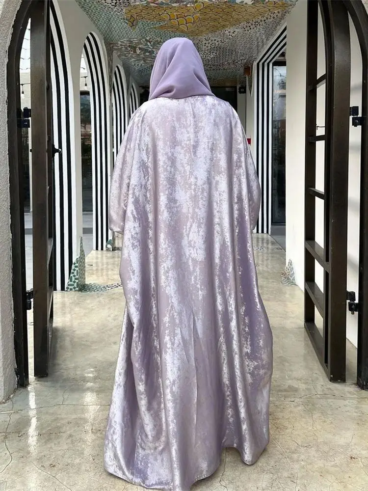 バットウィングサテンオープン着物,女性用,ドバイアバヤ,高級カフタン,イスラム服,光沢のあるアバヤ,2024