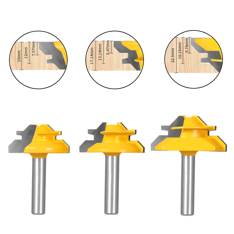 1 pezzo 45 ° Fresa per la lavorazione del legno con punta per mitra con blocco di grado per utensili in legno