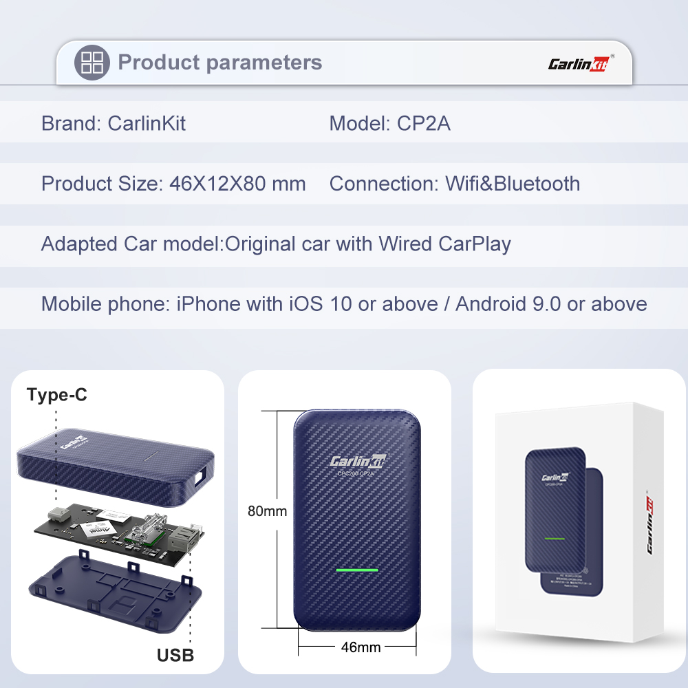 Carlinkit 4.0 CarPlay Wireless Android Auto Wired to Wireless Adapter for Vw Skoda Toyota Peugeot Kia Mazda IPhone Android Phone