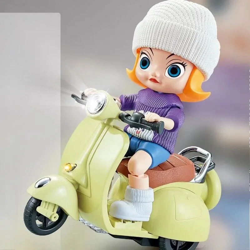 Labubu boneca mini motocicleta elétrica, acessórios de boneca labubu, brinquedos de boneca fofos divertidos, com luzes e música, presente de natal infantil diy