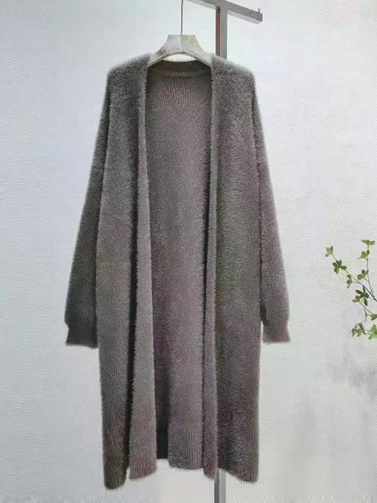 Otoño/Invierno estilo perezoso cálido hasta la rodilla cárdigan grueso para mujer suéter de punto de lana de visón de imitación pura abrigo cálido para mujer