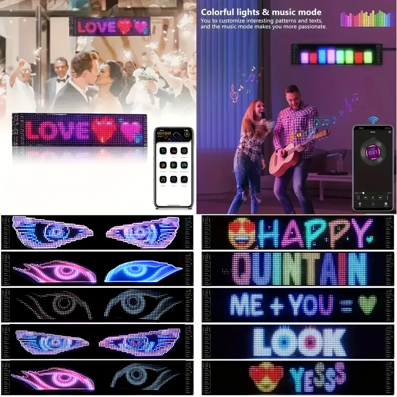 LED Matrix Pixel Panel USB 5V RGB Car Sign Bluetooth App Control Flexible Addressable Pattern Graffiti Scrolling Text Animation