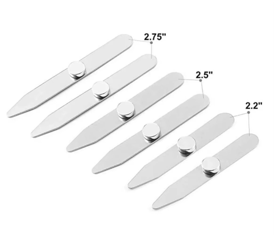 [3 pares] reforços de colarinho de aço inoxidável com 6 ímãs, colarinho magnético permanece reforços de colarinho de camisa de metal para homens