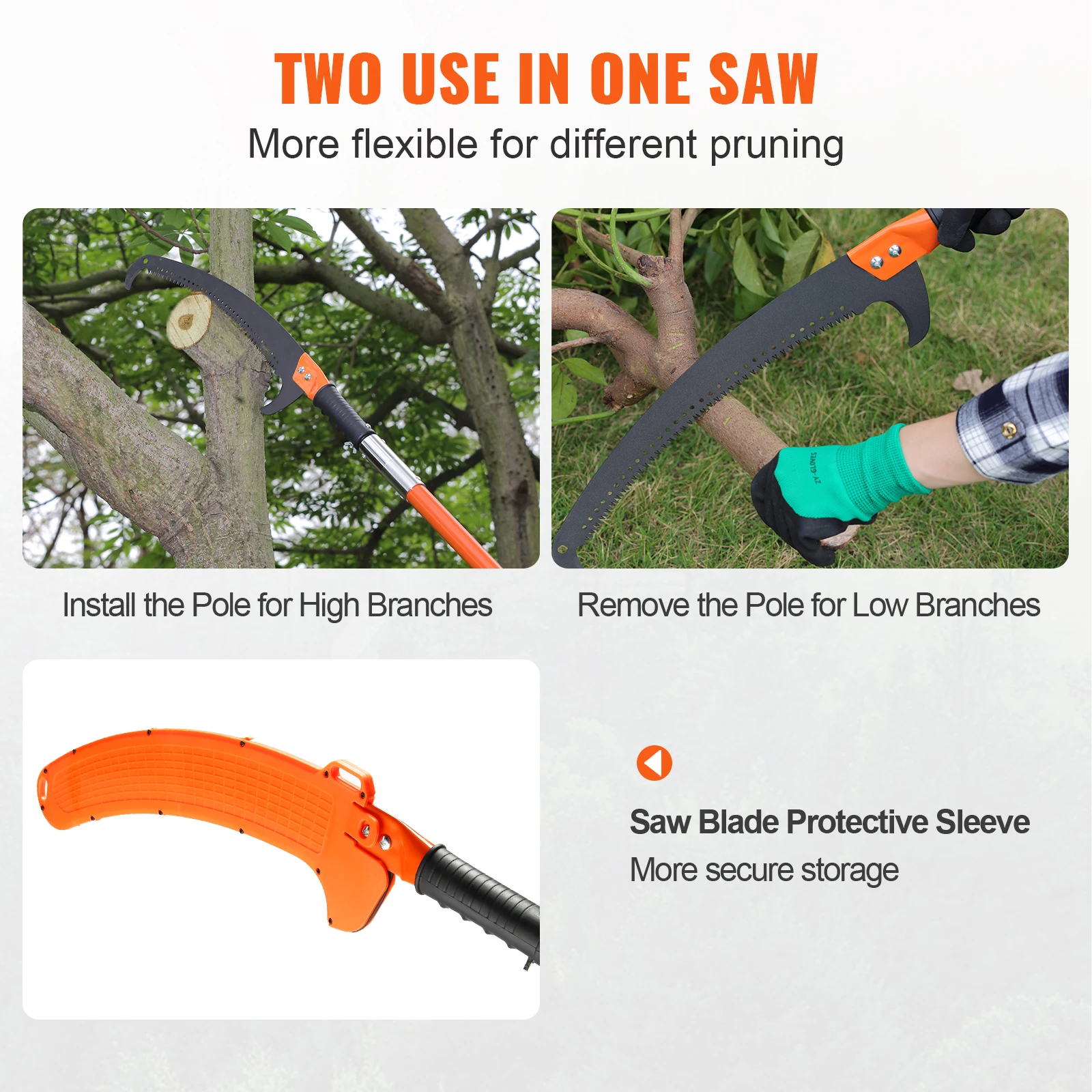 VEVOR Manual Pole Saw 7.3-27 ft Extendable Tree Pruner Manual High Branches Trimmer w/ 8 Handles for Pruning Palms and Shrubs