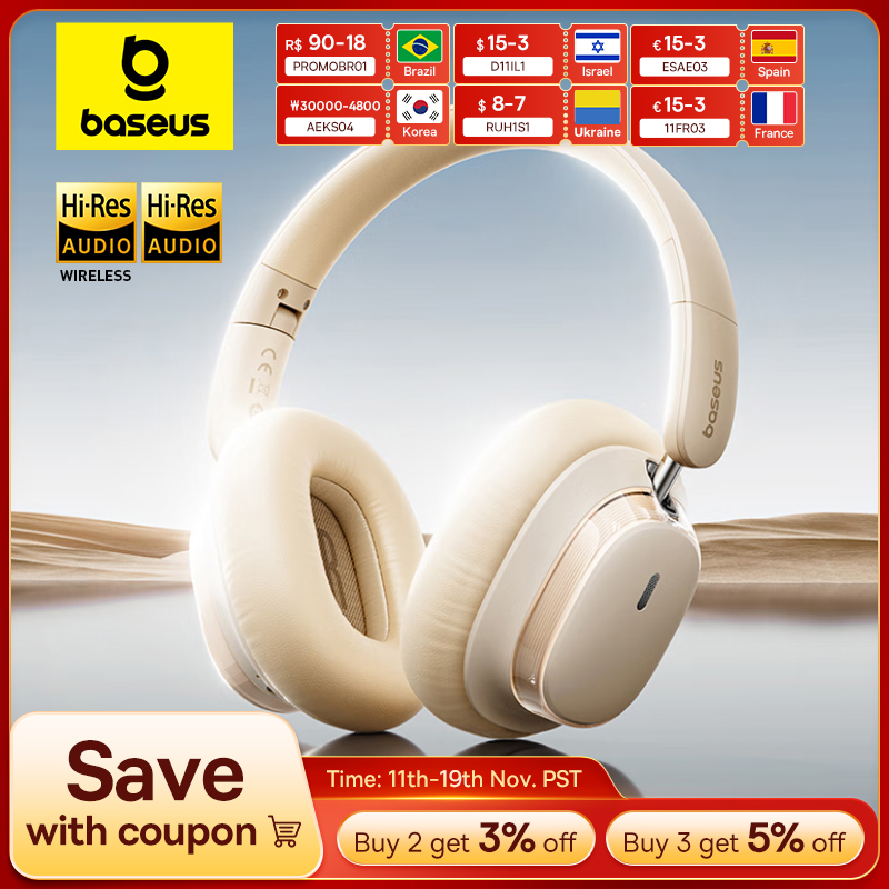 Беспроводные наушники Baseus Bluetooth 5,4, шумоподавление, 46 дБ, гарнитуры-вкладыши, Hi-Res, пространственные аудионаушники, время 120 часов