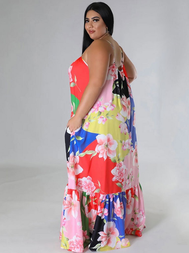 5XL 4XL Plus Größe Kleidung Kleider Frauen Cascading Rüschen Roben Sommer Herbst Drucken Lose Street Style Casual Große Größe Maxi Kleid