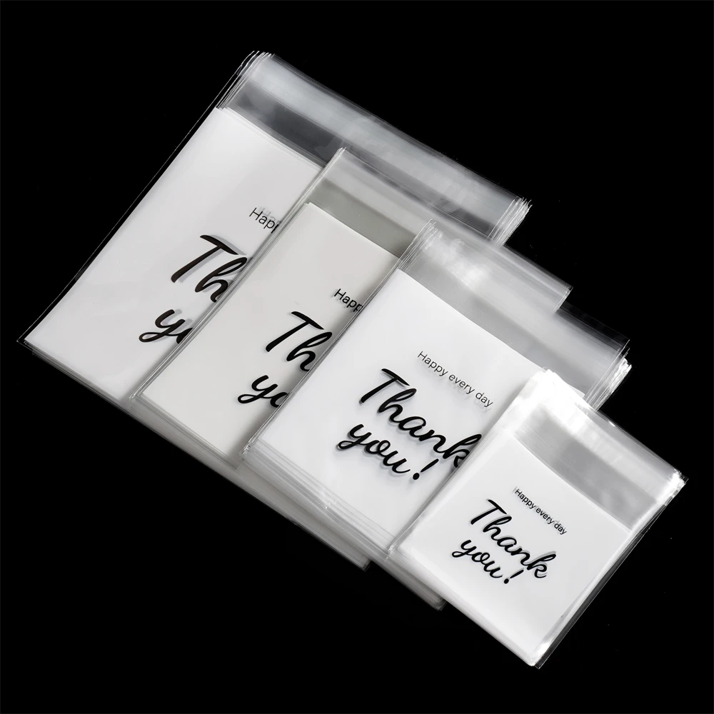 100 teile/los Plastiktüten Danke Selbstklebende Beutel für Hausgemachte Party Geschenke Perlen Ohrringe Tasche DIY Schmuck Verpackung Tasche