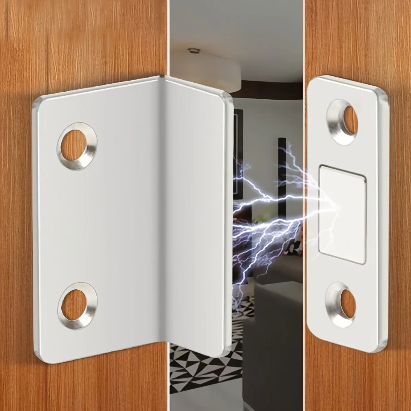 1pair Magnetic Door Catch Latch-Invisible Strong Adhesion, Drill-Free Mount, Seamless Release- Ideal for Cabinets, Sliding Doors