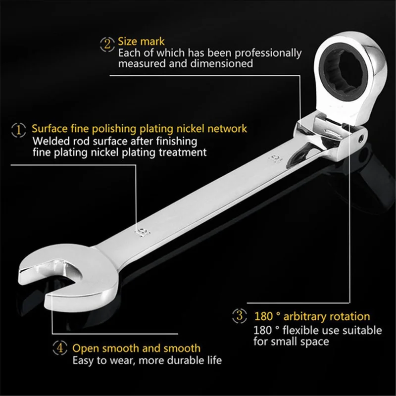 1pc Flex Head Ratcheting Combination Wrench Set Metric Ratchet Dual-purpose Wrenches CrV Gear Spanner Home Repair Hand Tools