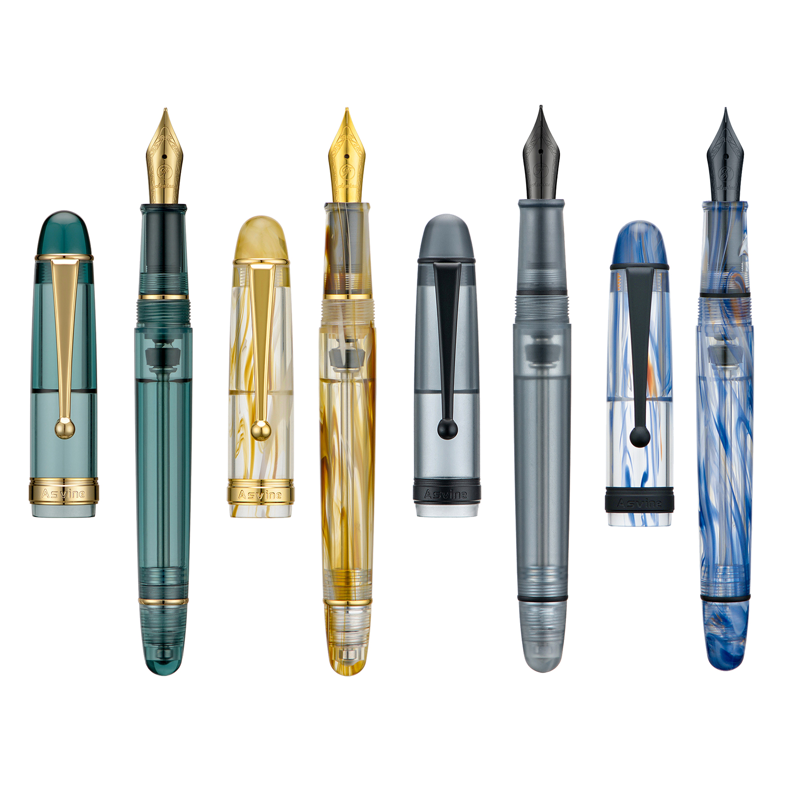 Перьевая ручка Asvine V126 с вакуумным наполнением EF/F/M/ Stub 1,1, перо, прозрачный коричневый/матовый серый, белый акрил, подарочный набор для письма