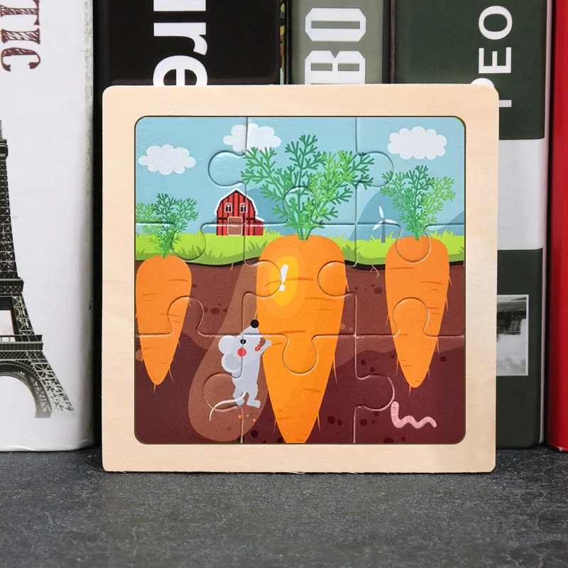11X11Cm Bé Montessori Đồ Chơi Gỗ Xếp Hình Hoạt Hình Hình Trái Cây Xe 3d Trò Chơi Xếp Hình Giáo Dục Ghép Hình Đồ Chơi trẻ Em